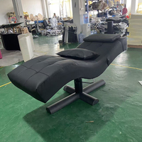 Lit de spa facial réglable en hauteur pour salon de beauté, moderne, à commande manuelle, incurvé, entièrement noir, pour extensions de cils