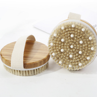 Brosse de bain exfoliante en bois pour salle de bain, à poils de bambou, entièrement naturelle, avec long manche pour le corps