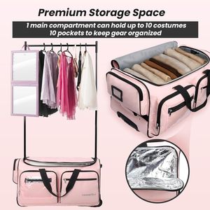Free Sample Custom <b>Large</b> Size 26 Inches <b>Travel</b> Duffel <b>Bag</b> <b>with</b> Garment Rack and <b>Wheels</b> Closure for Women to Hang Dance Clothes - Product Image 4