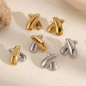 X-Shaped Stainless Steel <b>Stud</b> Earrings 18K Gold Plated <b>Titanium</b> Steel Geometric Alphabet Fashion Women's Earrings - Product Image 2