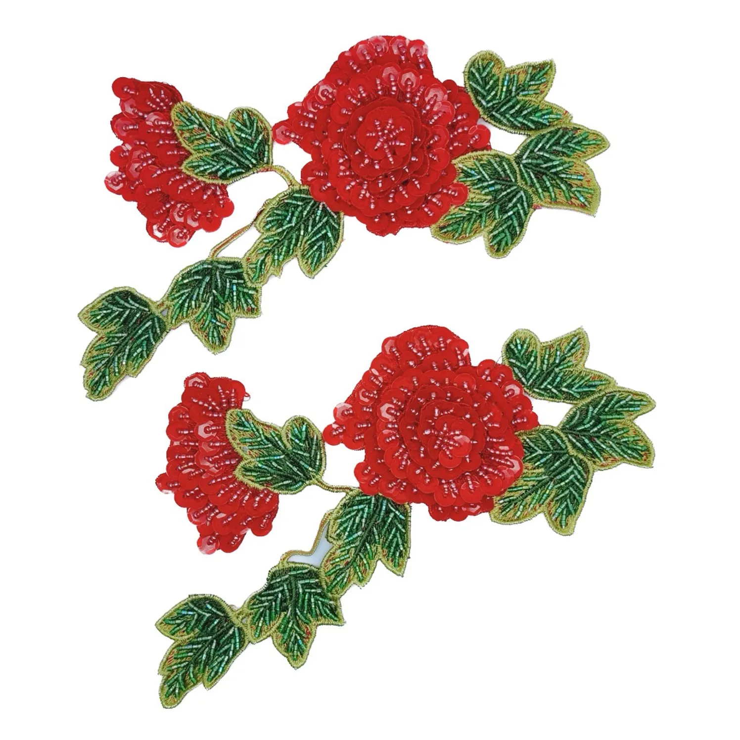 ファッションガーメントアクセサリー刺Embroideryフラワーパッチ赤いバラの形をしたビーズのスパンコール刺Embroideredアップリケ