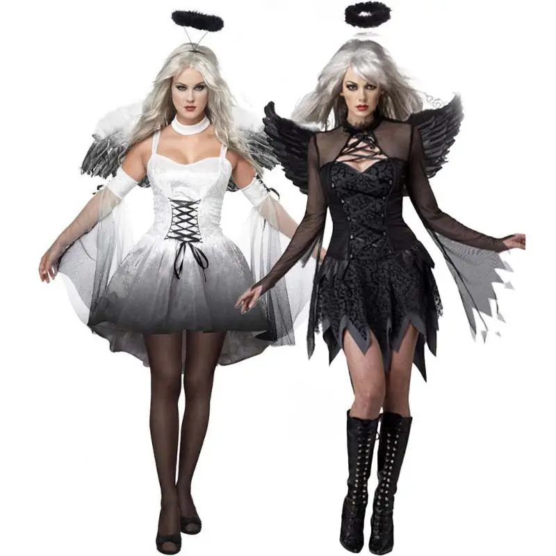 Halloween Mulheres 2 Pc Diabo Dark Feathered Angel Wings Trajes De Anjo Para O Carnaval HCAD-040