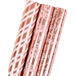 Rose Gold Christmas Wrapping <b>Paper</b> <b>Roll</b> 17x120 Inch Glitter Design For Holiday Gift Packaging - Product Image 1