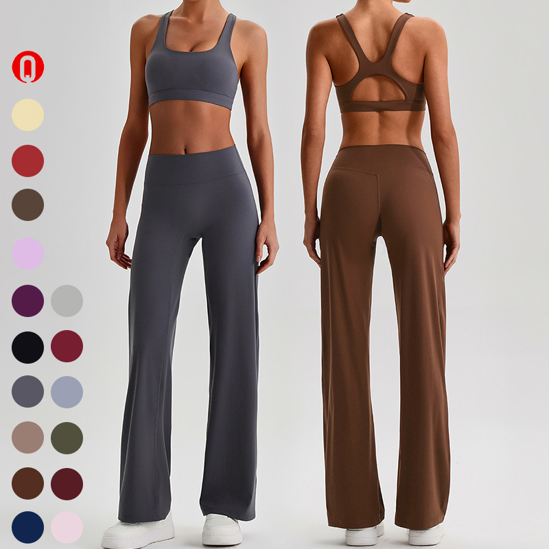 Women's High Waist Straight Leg Yoga Leggings Set Naked Feeling Quick Dry Workout Outfits Fitness Running Sports Bra Yoga Suit