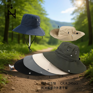 Cappello da pescatore ad asciugatura rapida per esterni, con tesa larga 9 cm, protezione solare, ideale per escursioni, pesca e campeggio - Product Image 2