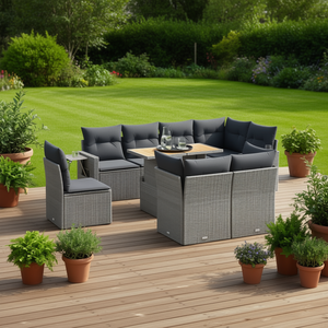 Conjunto de Sofá de Jardín de Ratán Gris, 6 Plazas, Resistente a la Intemperie, Muebles de Exterior de Diseño Contemporáneo - Product Image 2