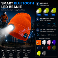 Bonnet LED Bluetooth tricoté chaud avec lampe frontale ovale, revers pliable, en acrylique doux pour adulte, idéal pour le cyclisme, la course et la randonnée