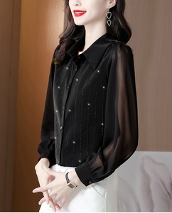 Blusas YiXin para Mujer, Tallas Grandes M-8XL, Manga Larga, con Lentejuelas, para Primavera y Otoño, Elegantes, Camisas y Tops - Product Image 4