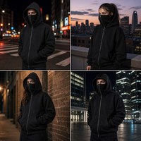 Cagoule unisexe d'hiver à fermeture éclair intégrale, douce et chaude, coupe oversize, avec logo personnalisé brodé, double capuche, double couche, couleur unie