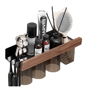 Ensemble de salle de bain mural en <span class=keywords><strong>bois</strong></span> de noyer OEM <span class=keywords><strong>porte</strong></span>-<span class=keywords><strong>brosse</strong></span> à dents à succion magnétique <span class=keywords><strong>et</strong></span> étagère de rangement pour <span class=keywords><strong>brosse</strong></span> à gargarisme - Product Image 5