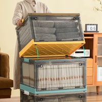 Boîte de rangement pliable en plastique injecté à trois portes, rectangulaire, avec roulettes, capacité 115L, design multifonctionnel pour étudiants