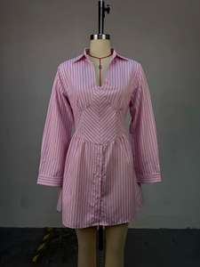 ชุดเดรสลำลองสไตล์แอฟริกันสำหรับผู้หญิง ลายทาง คอวี แขนยาว รูดเชือกที่เอว ความยาวสั้น เหมาะสำหรับใส่ทำงาน แฟชั่นทันสมัย - Product Image 6