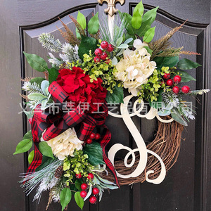 Guirlande <span class=keywords><strong>de</strong></span> lettres en PVC style européen, décoration <span class=keywords><strong>de</strong></span> porte intérieure/extérieure, simulation <span class=keywords><strong>de</strong></span> pommes <span class=keywords><strong>de</strong></span> pin et fruits rouges, produit transfrontalier très demandé - Product Image 3