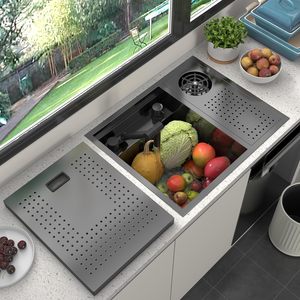 Lavello Nero Nano con Lavabicchieri per Bar Caffè Hotel Fornitore di Lavelli da Cucina Lavello Intelligente con Copertura - Product Image 2