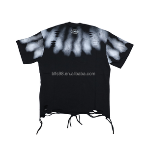 Camiseta Oversize de Algodón de Manga Corta con Cuello Redondo, Estilo Urbano con Estampado de Letras y Dobladillo Deshilachado, Ropa Casual para Hombre - Product Image 2