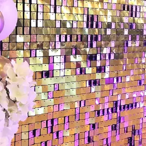 Trang Trí Backdrop Rèm 3D óng ánh Hot Bán Ngoài Trời Vàng Phản Quang Màu Đen Sequin Tấm Tường Hội Đồng Quản Trị Ánh Kim Tường