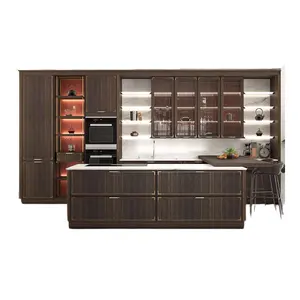 Nogal moderno de madera maciza Guangzhou al por mayor de la puerta del Gabinete de cocina de muebles