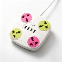 Stop Kontak Listrik Berwarna dengan Kode, 4 Port Universal dan 4 Port USB, Ekstensi Stop Kontak untuk Rumah