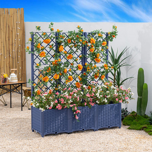 Treillis Lit Surélevé 3 Pots Intérieur Extérieur Jardin Patio Cour Poly Rotin Planteur Promotion Utilisation Pour Plantes Grimpantes - Product Image 6
