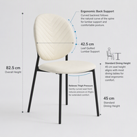 Chaise d'appoint de cuisine avec dossier matelassé et siège rembourré, pieds noirs, blanc crème, chaise de salle à manger moderne pour la maison