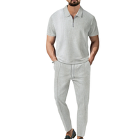 Ensemble de pantalon et t-shirt décontracté deux pièces pour homme, couleur unie, manches courtes, avec fermeture éclair et revers, haute qualité, mode estivale
