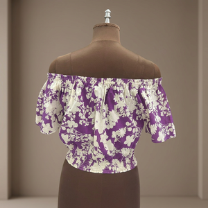 Blusa de Mujer Estilo Gótico con Hombros Descubiertos, Estampado Floral, 100% Algodón Tejido, Manga Corta, Casual, Primavera Verano - Product Image 2