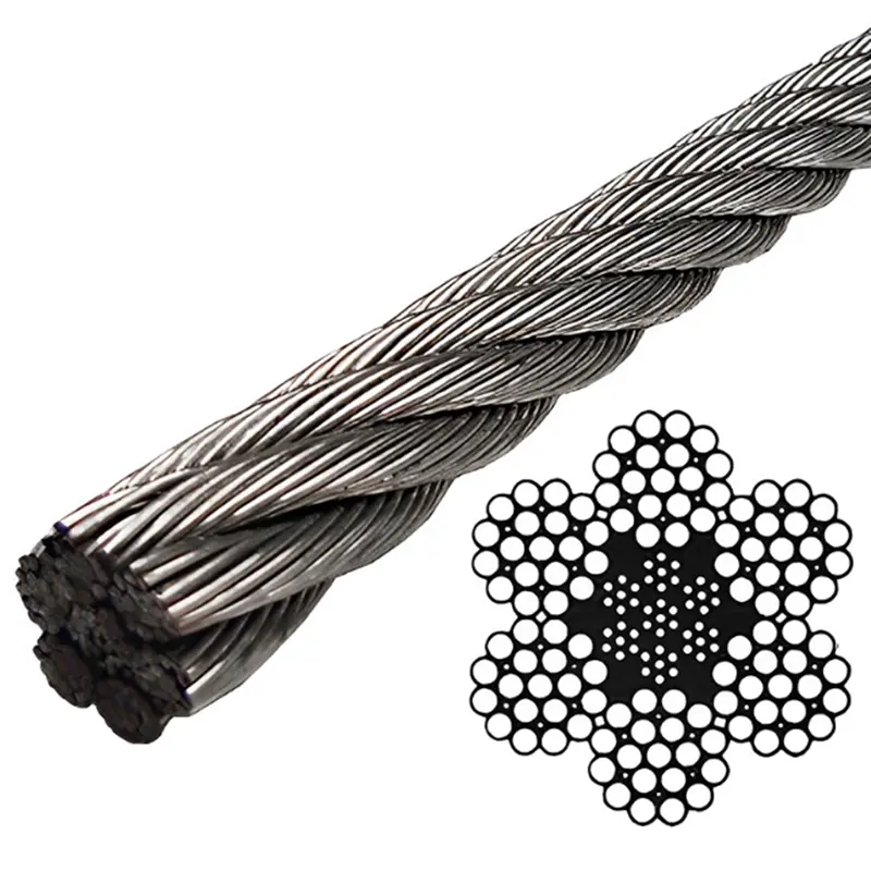 6X24 + 7FC Ungalvanized Steel Wire Rope para amarrar e encadernação Steel Rope