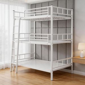 Lit superposé triple en métal robuste à 3 niveaux, sans tremblement, pour une nuit paisible, avec cadre en fer solide pour les chambres partagées - Product Image 1