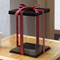 Boîtes à gâteaux rondes en plastique transparent recyclable de 12x12 pouces, boîte cadeau pour ours en fleurs de 8 pouces