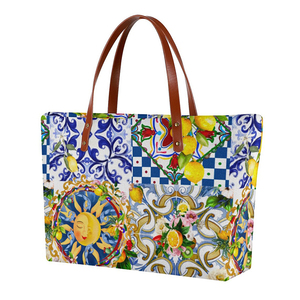 2026 New Design <strong>Italy</strong> Canvas Cotton Beach Tote Bag With <strong>Leather</strong> Handles High Quality Custom logo Printed Shoulder Shopping Bag - Product Image 1