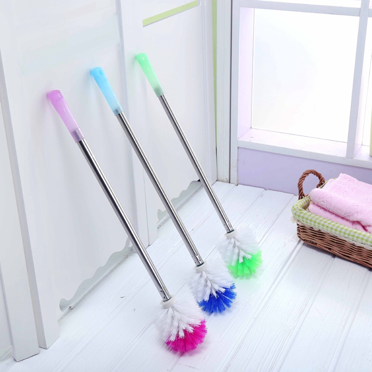 Оптовая торговля, бытовая круглая головка, пластиковая ванная комната, чистящая туалетная щетка с ручкой из нержавеющей стали