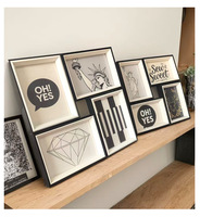 Dekorasi Rumah Diskon Besar 4pcs Bingkai Foto Kayu Hitam 6 inci Set Gantungan Dinding Pajangan Kreatif Buatan Tangan Set Bingkai Foto MDF 6 inci