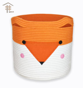 <span class=keywords><strong>Amazon</strong></span> animal fox panier fait à la main grand panier de rangement tissé <span class=keywords><strong>poussette</strong></span> linge organisateur jouet coton corde panier avec poignées - Product Image 2