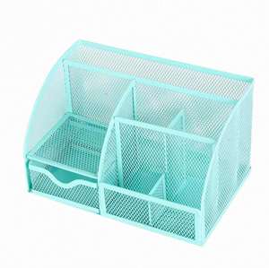 Metal Mesh Office Desk Organizer with <b>6</b> Compartments 1 <b>Drawer</b> Multifunctional Holder for Pens Clips Memos - Product Image 5