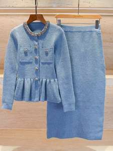 SR2489 Herfst Lente Nieuwe Mode Effen Casual Lange Mouw Elegante Chique Kwastje Drill Ketting Pak Jas Korte Rok Tweedelig Set - Product Image 2