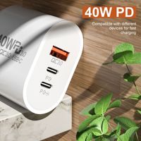Chargeur rapide portable 40W double PD Type-C, adaptateur secteur à charge rapide 20W, câble rétractable pliable pour les voyages d'affaires