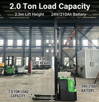 Chariot élévateur électrique 24V à charge lourde 2 tonnes, hauteur de levage max. 3,5 m, gerbeur électrique vertical à mât bi-étages pour logistique industrielle