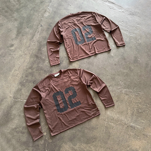 Camiseta de fútbol <span class=keywords><strong>americano</strong></span> de malla de poliéster personalizada, <span class=keywords><strong>camisetas</strong></span> de manga larga cuadradas de gran tamaño de alta calidad para hombres, ropa de calle, camiseta de fútbol - Product Image 2