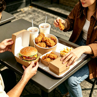Caja de Cartón Autoarmable para Hamburguesas, Recubierta con Papel de Grado Alimenticio Desechable