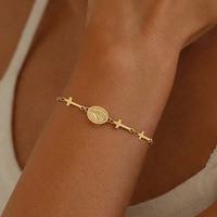 Bracelet en acier inoxydable 316L, plaqué or 18 carats, avec croix religieuse et médaille miraculeuse, vente en gros