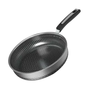 Qualité professionnelle Try-ply 316 acier inoxydable antiadhésif nid d'abeille 26-28cm poêle à frire ronde hexclad ustensiles de cuisine