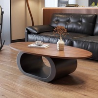 Table à thé ovale en bois massif de style chinois ancien, couleur noyer, design minimaliste, pour salon, ambiance haut de gamme, maison de location
