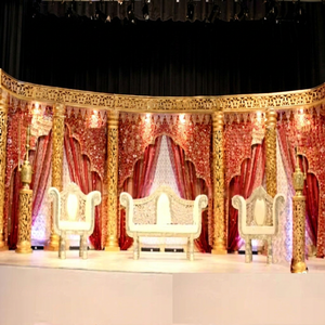 Modern Style Golden Carved Pillar Stage Set for Muslim Weddings Indian Fiber Wedding Stage Decoration - Product Image 1