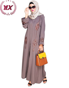 Top bán Chất lượng cao hồi giáo Thổ Nhĩ Kỳ modestwith Flora Cuff dài <span class=keywords><strong>maxi</strong></span> hấp dẫn nâu hoa thêu Dubai phong cách abaya Ăn mặc - Product Image 4