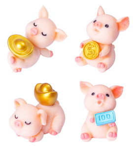 Grosir Miniatur 3D kartun hewan Beruntung resin babi patung dengan goin koin yuan bao dolar gantungan kunci uang diy ornamen lucu - Product Image 3