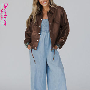 عزيزي العشاق بيع بالجملة البوتيك الغربية مزدوجة رفرف جيب الرباط تنحنح سترة جلدية فو النساء - Product Image 6