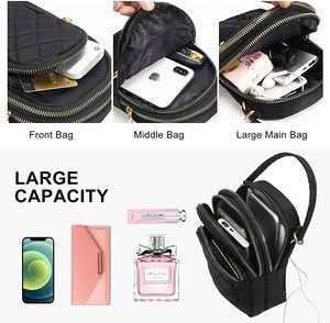 Durable High Quality <strong>Small</strong> Multi-Pocket Crossbody Phone Purse <strong>Black</strong> Women Quilted Crossbody Cell Phone <strong>Handbag</strong> - Product Image 4