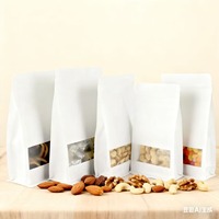 Sac à fermeture éclair à fond plat en papier kraft blanc quantité minimale de commande bas personnalisable avec costume de fenêtre pour animaux, nourriture ou jouets, sel de cocktail, etc.