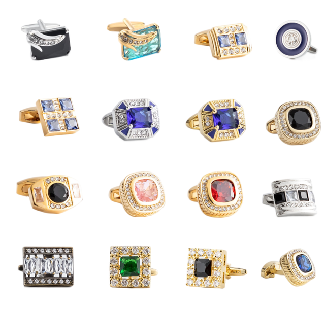 Promotional High-end Zircon Luxury Trendy Copper Rhinestone Cuff Link for Men Suit Accessories