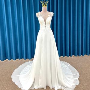 Jancember LSSM001 Robes de mariée A-ligne de mariage sans manches en dentelle modeste - Product Image 1